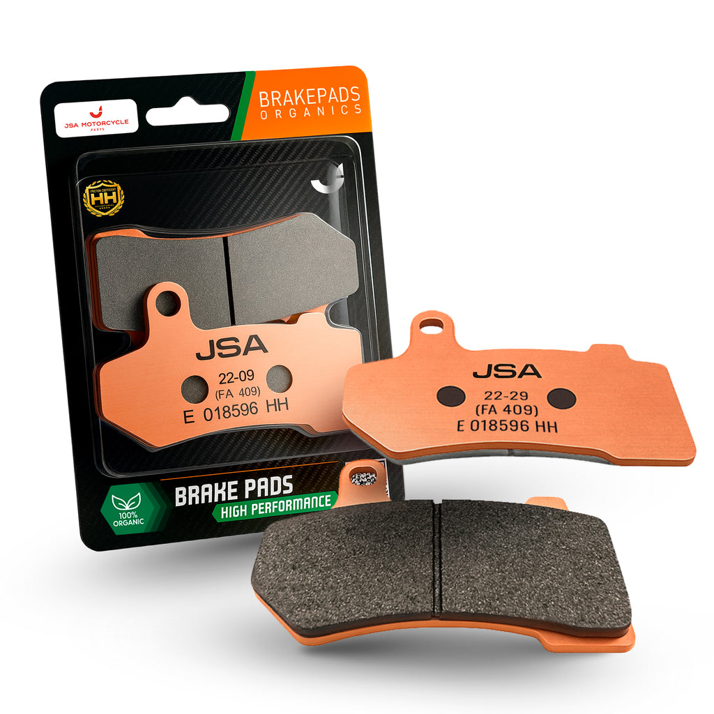 JSA Brake pads set, JSA 409, (Harley Davidson FLHR Road King F/R HH), JSA-E018596-409, Organic Friction Component, Copper-Plate