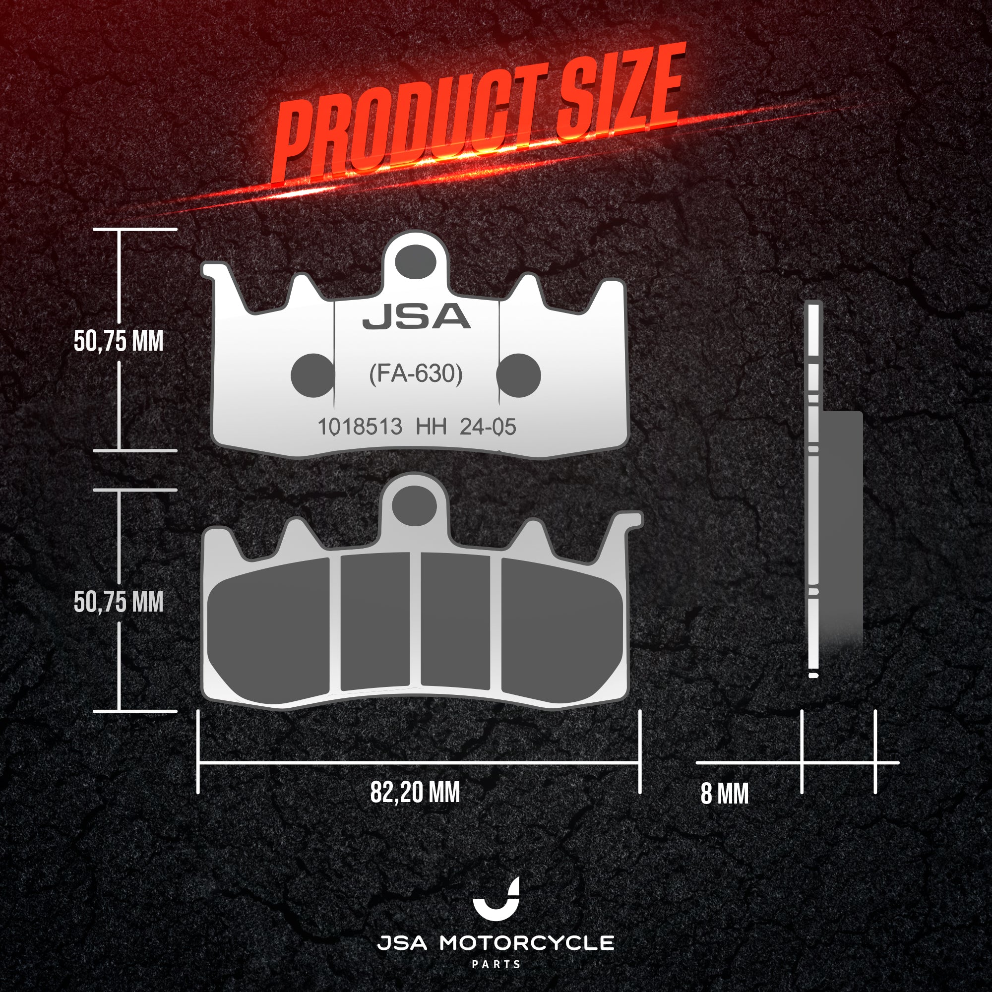 JSA Motorcycle Brake Pads Set, JSA 630, HH Double Aramid Compound, High Performance, Copper Plate.