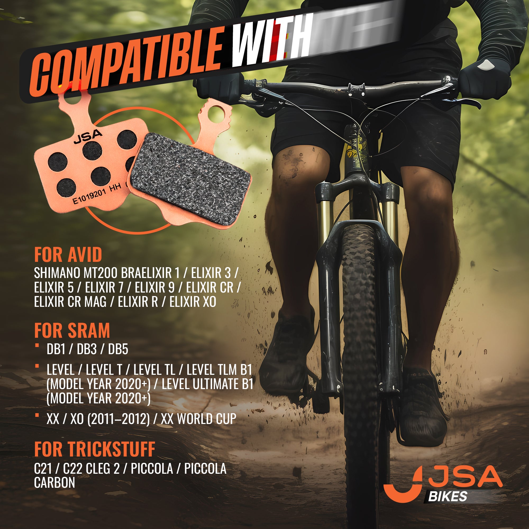 JSAB-1019201, Bycicle Brake Disc Pads, Copper-Plate, Organic Brake Compound