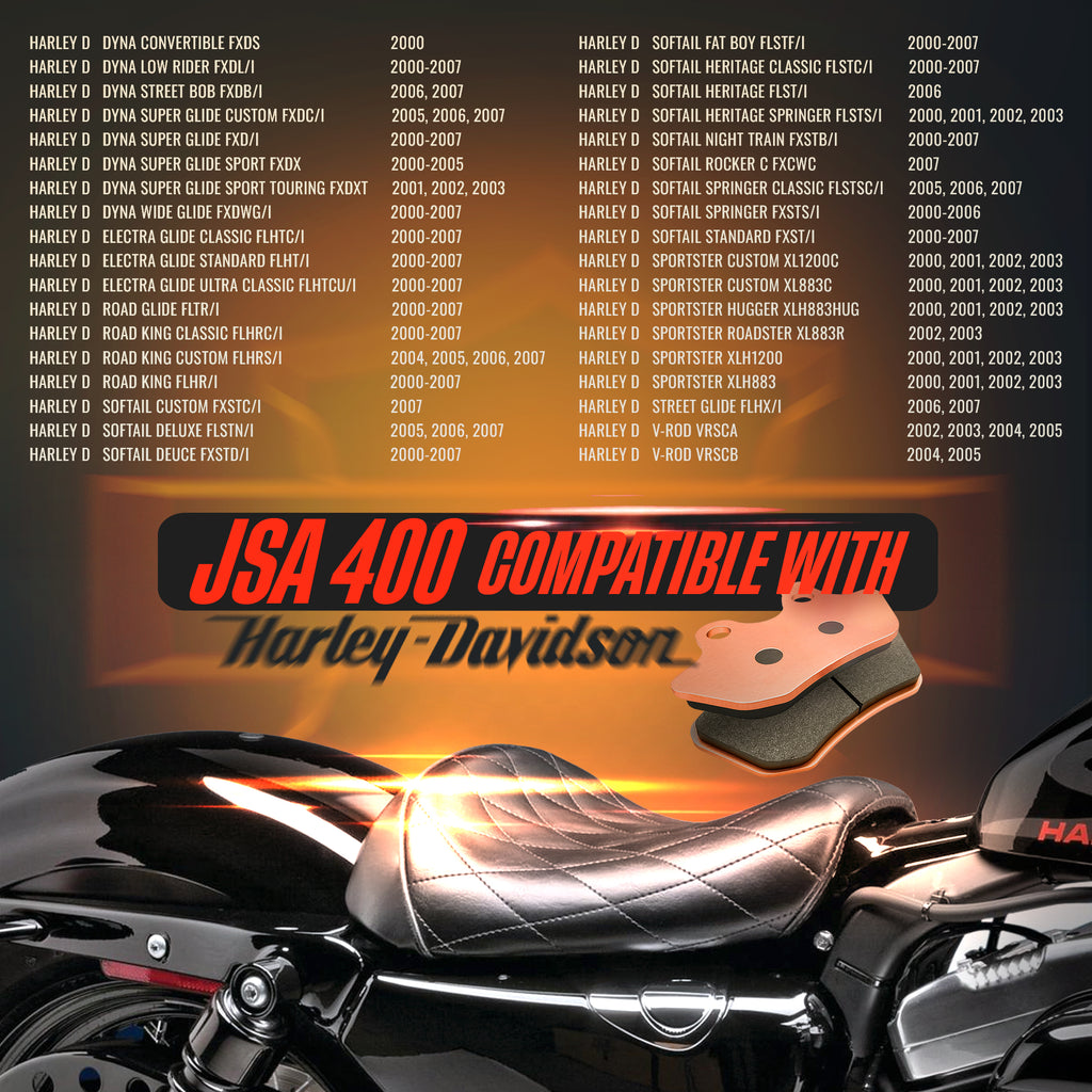 JSA Brake pads set, JSA 400, (Harley Davidson Street Glide F/R HH), JSA-E018594-400, Organic Friction Component, Copper-Plate