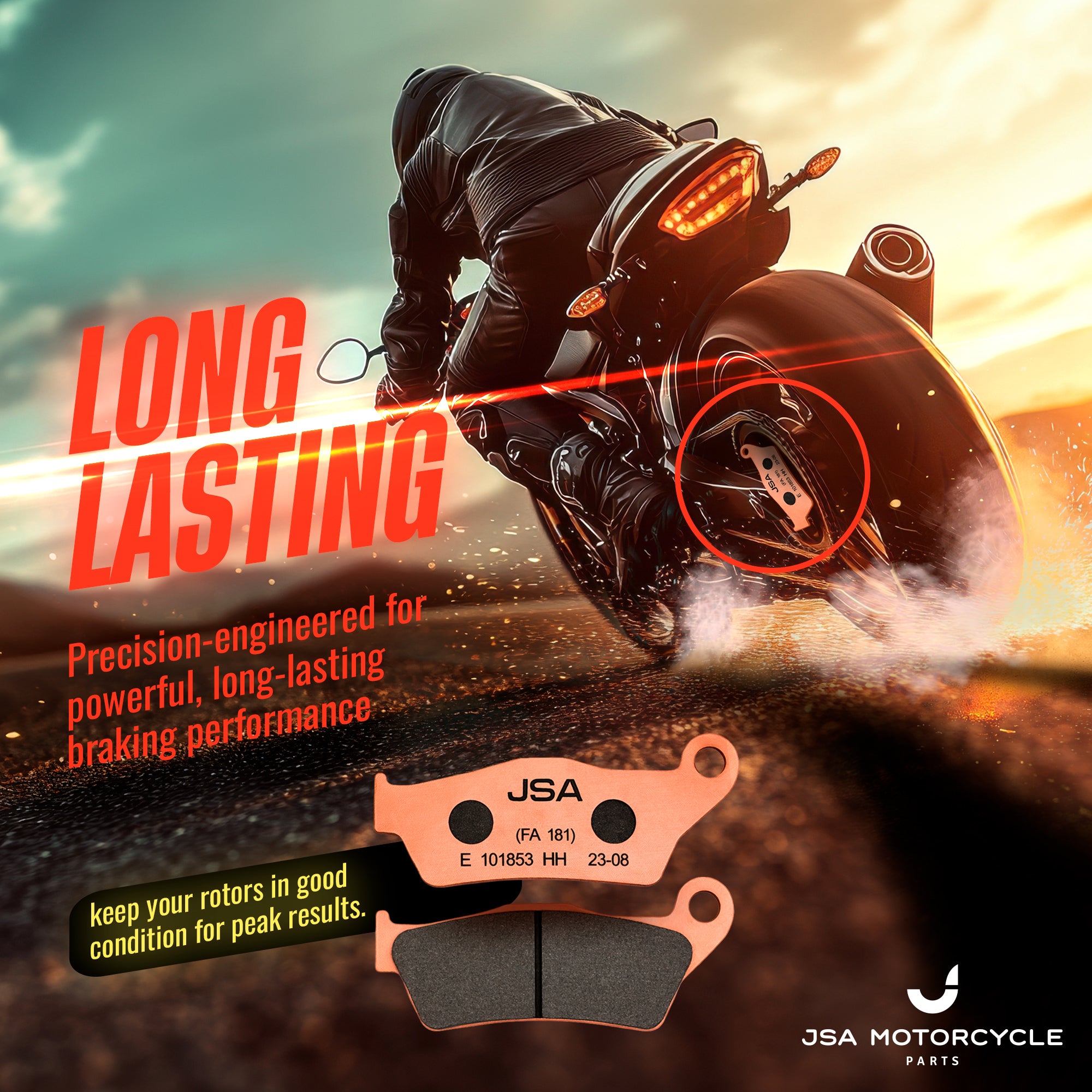JSA Motorcycle Brake Pads Set, HH Double Aramid Compound, Copper Plate, JSA 181