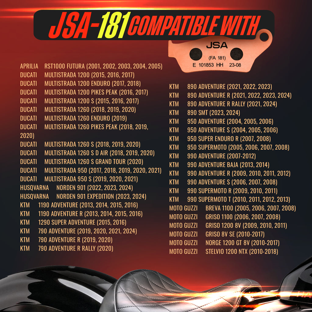 JSA Motorcycle Brake Pads Set, HH Double Aramid Compound, Copper Plate, JSA 181