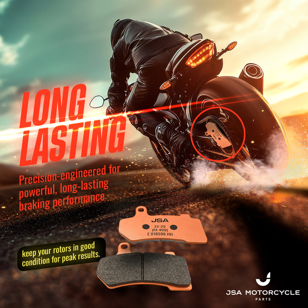 JSA Brake pads set, JSA 409, (Harley Davidson FLHR Road King F/R HH), JSA-E018596-409, Organic Friction Component, Copper-Plate