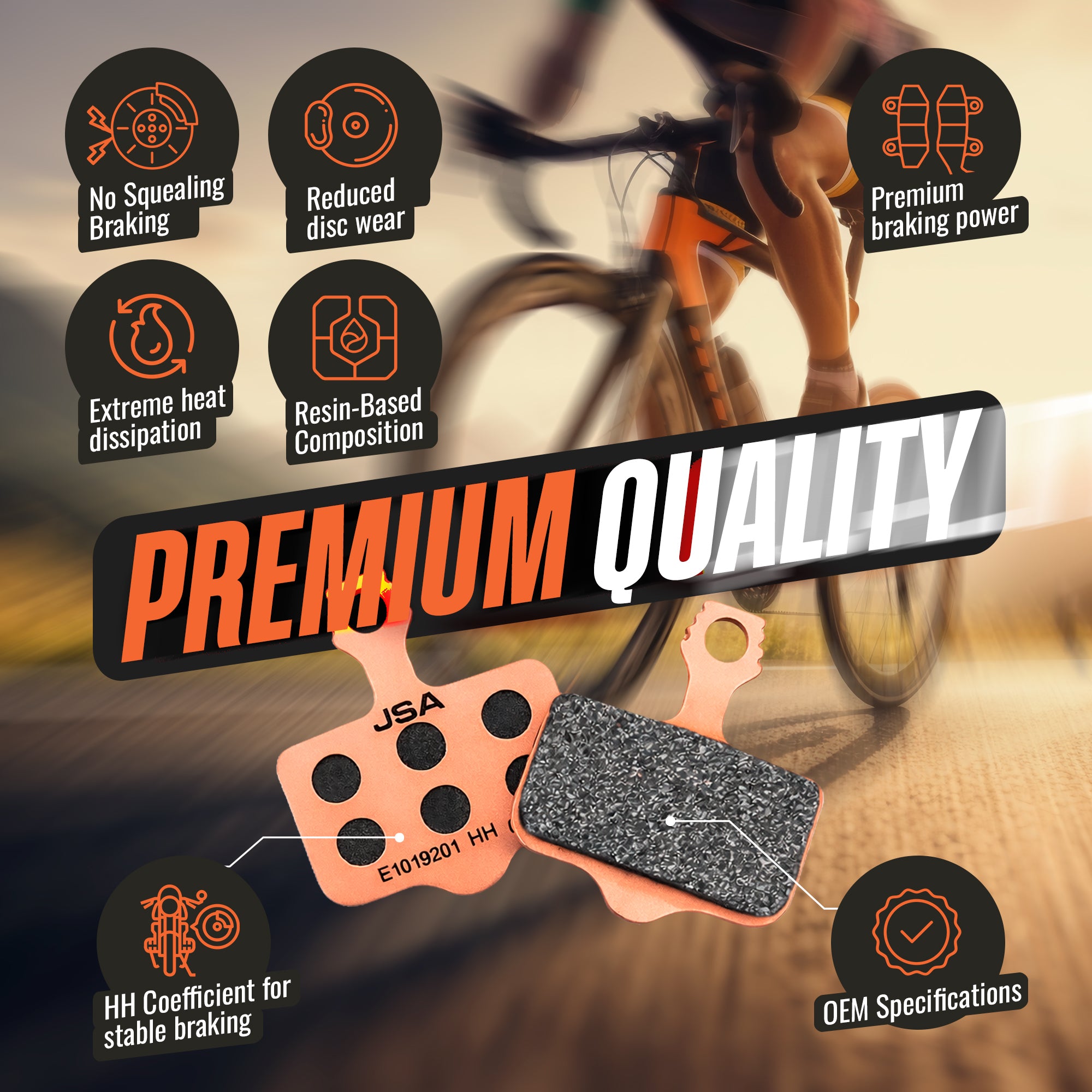 JSAB-1019201, Bycicle Brake Disc Pads, Copper-Plate, Organic Brake Compound