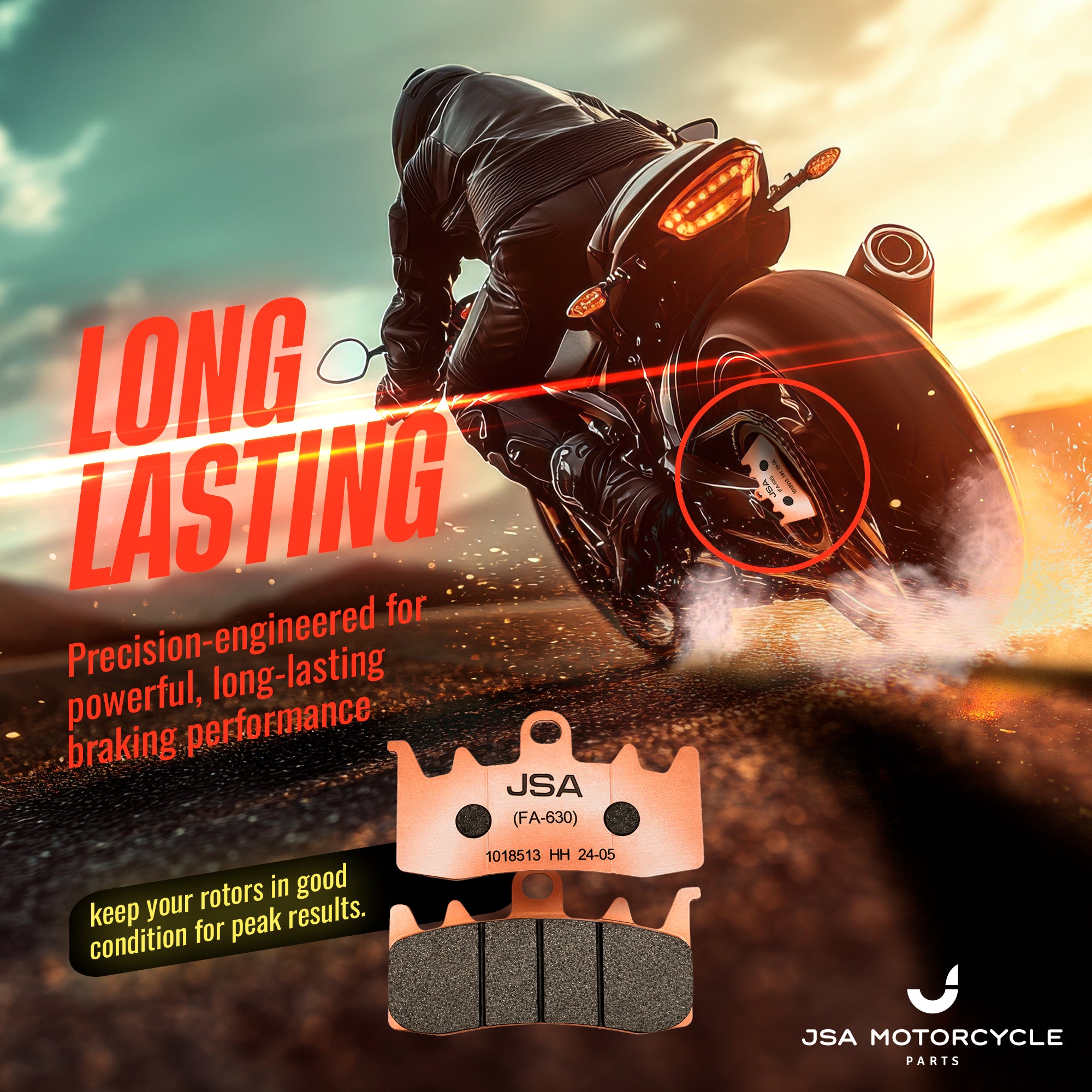 JSA Motorcycle Brake Pads Set, JSA 630, HH Double Aramid Compound, High Performance, Copper Plate.